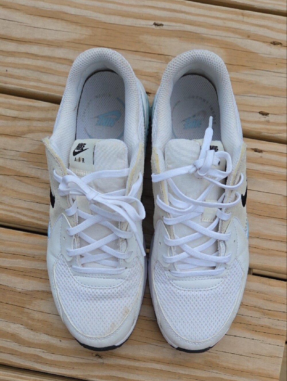 Nike White and Light Blue Air Max Sneakers with Black Swoosh - Picture 2 of 9